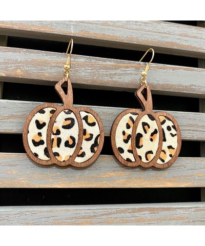 Thanksgiving Fall Pumpkin Leopard Print Acrylic Wooden Dangle Drop Earrings Handmade Lightweight Fall Glitter Pumpkin Earring...