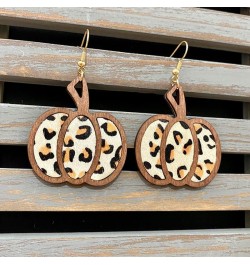 Thanksgiving Fall Pumpkin Leopard Print Acrylic Wooden Dangle Drop Earrings Handmade Lightweight Fall Glitter Pumpkin Earring...