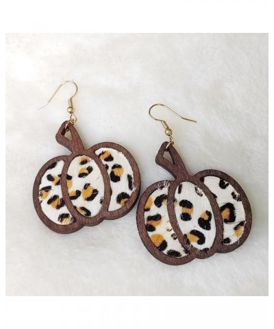 Thanksgiving Fall Pumpkin Leopard Print Acrylic Wooden Dangle Drop Earrings Handmade Lightweight Fall Glitter Pumpkin Earring...