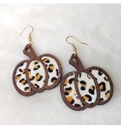 Thanksgiving Fall Pumpkin Leopard Print Acrylic Wooden Dangle Drop Earrings Handmade Lightweight Fall Glitter Pumpkin Earring...