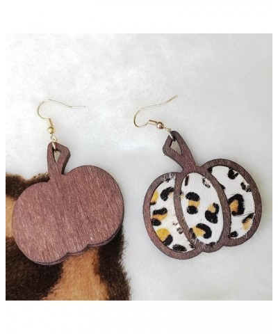 Thanksgiving Fall Pumpkin Leopard Print Acrylic Wooden Dangle Drop Earrings Handmade Lightweight Fall Glitter Pumpkin Earring...