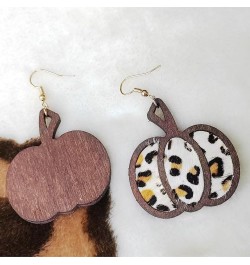 Thanksgiving Fall Pumpkin Leopard Print Acrylic Wooden Dangle Drop Earrings Handmade Lightweight Fall Glitter Pumpkin Earring...