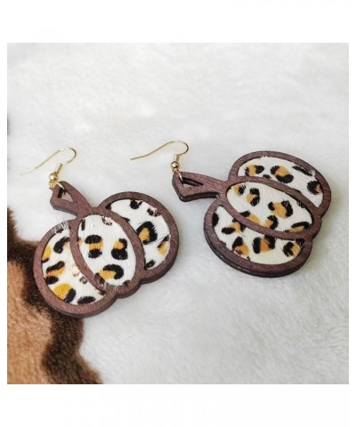 Thanksgiving Fall Pumpkin Leopard Print Acrylic Wooden Dangle Drop Earrings Handmade Lightweight Fall Glitter Pumpkin Earring...