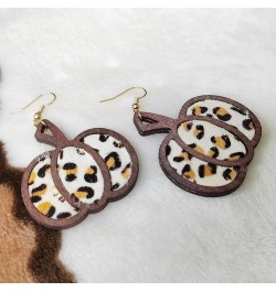 Thanksgiving Fall Pumpkin Leopard Print Acrylic Wooden Dangle Drop Earrings Handmade Lightweight Fall Glitter Pumpkin Earring...