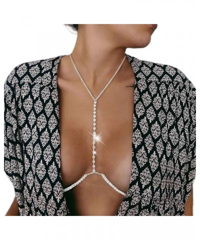 Sexy Rhinestone Body Chain Bra Crystal Waist Body Jewelry Boho Bikini Body Necklace Crossover for Women and Girls Silver $9.3...