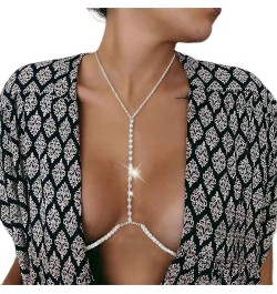 Sexy Rhinestone Body Chain Bra Crystal Waist Body Jewelry Boho Bikini Body Necklace Crossover for Women and Girls Silver $9.3...