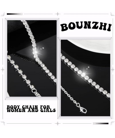 Sexy Rhinestone Body Chain Bra Crystal Waist Body Jewelry Boho Bikini Body Necklace Crossover for Women and Girls Silver $9.3...