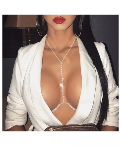 Sexy Rhinestone Body Chain Bra Crystal Waist Body Jewelry Boho Bikini Body Necklace Crossover for Women and Girls Silver $9.3...