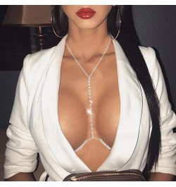 Sexy Rhinestone Body Chain Bra Crystal Waist Body Jewelry Boho Bikini Body Necklace Crossover for Women and Girls Silver $9.3...