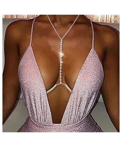 Sexy Rhinestone Body Chain Bra Crystal Waist Body Jewelry Boho Bikini Body Necklace Crossover for Women and Girls Silver $9.3...