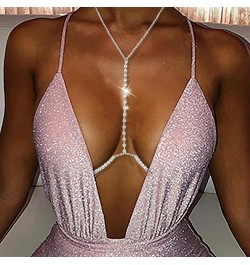 Sexy Rhinestone Body Chain Bra Crystal Waist Body Jewelry Boho Bikini Body Necklace Crossover for Women and Girls Silver $9.3...