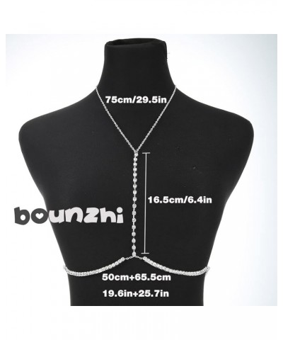 Sexy Rhinestone Body Chain Bra Crystal Waist Body Jewelry Boho Bikini Body Necklace Crossover for Women and Girls Silver $9.3...