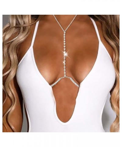 Sexy Rhinestone Body Chain Bra Crystal Waist Body Jewelry Boho Bikini Body Necklace Crossover for Women and Girls Silver $9.3...