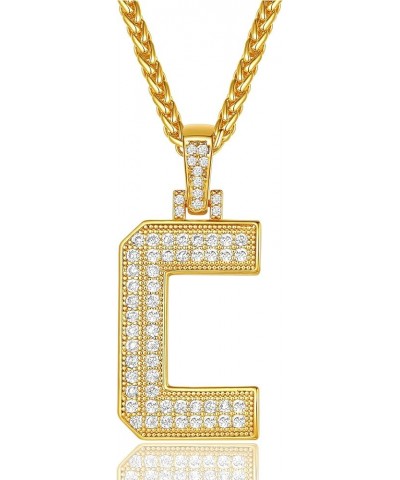 Men Cubic Zirconia 0-9 Number Pendant, Bling Initial Letter Necklace, Lucky Jewelry Necklace, Gold Plated/Silver Color-Send G...