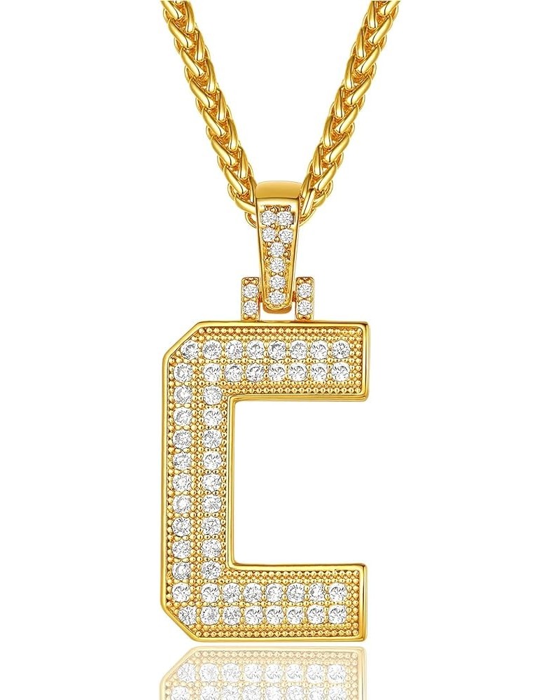 Men Cubic Zirconia 0-9 Number Pendant, Bling Initial Letter Necklace, Lucky Jewelry Necklace, Gold Plated/Silver Color-Send G...