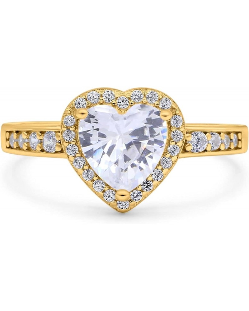 Heart Promise Ring Halo Heart Round Simulated Cubic Zirconia 925 Sterling Silver Yellow Tone, Simulated Cubic Zirconia $13.50...