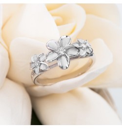 925 Sterling Silver Cubic Zirconia Three Hawaiian Plumeria Flower Eternity Band Promise Wedding Engagement Ring, Nickel Free ...