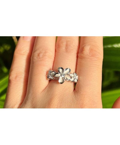 925 Sterling Silver Cubic Zirconia Three Hawaiian Plumeria Flower Eternity Band Promise Wedding Engagement Ring, Nickel Free ...