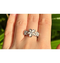 925 Sterling Silver Cubic Zirconia Three Hawaiian Plumeria Flower Eternity Band Promise Wedding Engagement Ring, Nickel Free ...