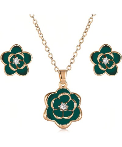 Dainty Flower Pendant Necklace Earrings for Women 14K Gold Plated Hypoallergenic Jewelry Sets Green /Rose Gold-tone $14.39 Je...