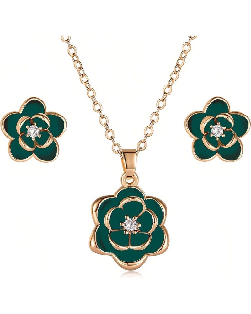 Dainty Flower Pendant Necklace Earrings for Women 14K Gold Plated Hypoallergenic Jewelry Sets Green /Rose Gold-tone $14.39 Je...