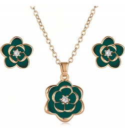 Dainty Flower Pendant Necklace Earrings for Women 14K Gold Plated Hypoallergenic Jewelry Sets Green /Rose Gold-tone $14.39 Je...