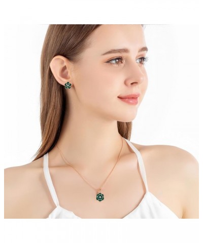 Dainty Flower Pendant Necklace Earrings for Women 14K Gold Plated Hypoallergenic Jewelry Sets Green /Rose Gold-tone $14.39 Je...