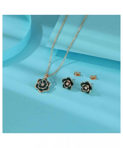 Dainty Flower Pendant Necklace Earrings for Women 14K Gold Plated Hypoallergenic Jewelry Sets Green /Rose Gold-tone $14.39 Je...