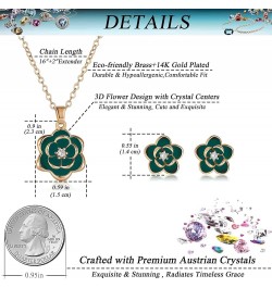 Dainty Flower Pendant Necklace Earrings for Women 14K Gold Plated Hypoallergenic Jewelry Sets Green /Rose Gold-tone $14.39 Je...