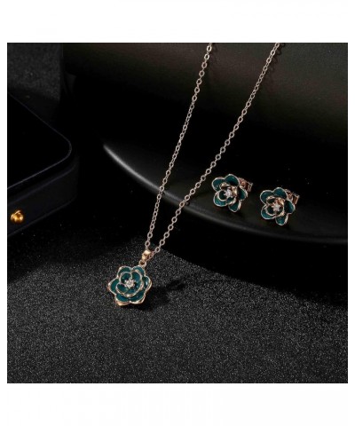 Dainty Flower Pendant Necklace Earrings for Women 14K Gold Plated Hypoallergenic Jewelry Sets Green /Rose Gold-tone $14.39 Je...