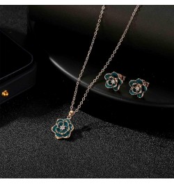 Dainty Flower Pendant Necklace Earrings for Women 14K Gold Plated Hypoallergenic Jewelry Sets Green /Rose Gold-tone $14.39 Je...