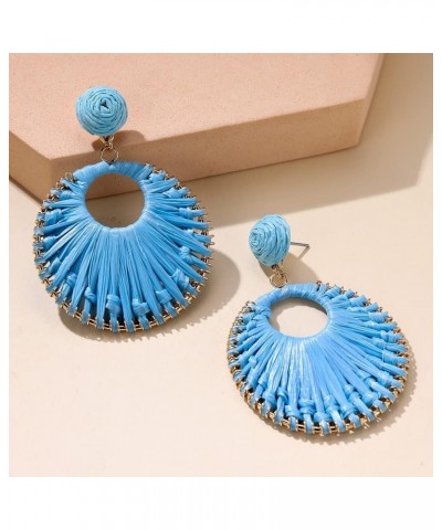 Statement Raffia Earrings for Women Girls - Boho Raffia Rattan Round Drop Earrings - Trendy Summer Beach Vacation Jewelry Gif...