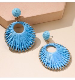 Statement Raffia Earrings for Women Girls - Boho Raffia Rattan Round Drop Earrings - Trendy Summer Beach Vacation Jewelry Gif...