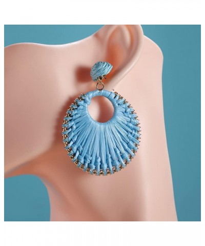 Statement Raffia Earrings for Women Girls - Boho Raffia Rattan Round Drop Earrings - Trendy Summer Beach Vacation Jewelry Gif...