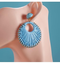 Statement Raffia Earrings for Women Girls - Boho Raffia Rattan Round Drop Earrings - Trendy Summer Beach Vacation Jewelry Gif...