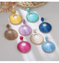 Statement Raffia Earrings for Women Girls - Boho Raffia Rattan Round Drop Earrings - Trendy Summer Beach Vacation Jewelry Gif...