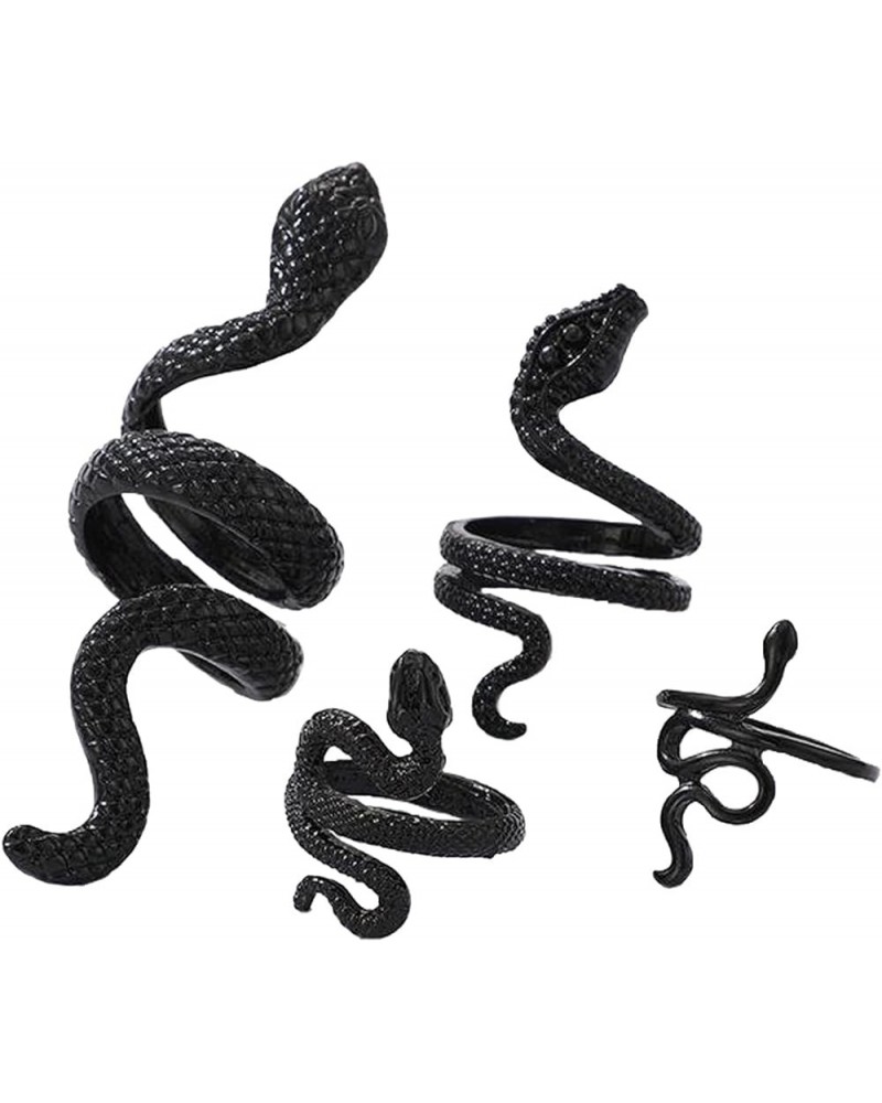 4 Pcs Snake Ring for women Adjustable Gothic Knuckle Rings Vintage Punk Snake Open Rings Black $6.83 Rings