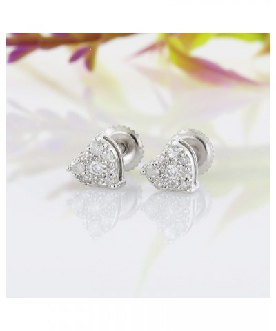 0.15 Carat (ctw) Round White Diamond Ladies Heart Shape Stud Earrings, Available in Metal 10K/14K/18K Gold & 925 Sterling Sil...