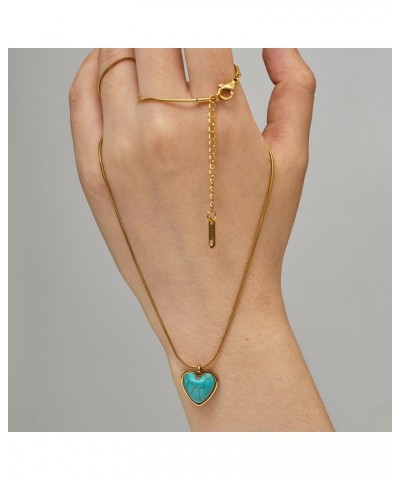 18K Gold Plated Stainless Steel Turquoise Pendant Necklace Heart Necklace Blue Stone Necklace INS Style Fashion Necklace Hear...