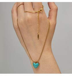 18K Gold Plated Stainless Steel Turquoise Pendant Necklace Heart Necklace Blue Stone Necklace INS Style Fashion Necklace Hear...