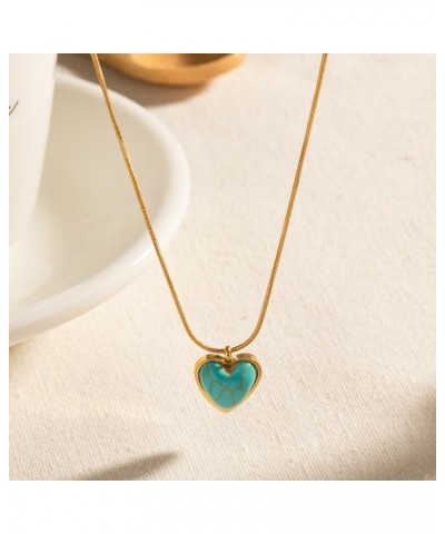 18K Gold Plated Stainless Steel Turquoise Pendant Necklace Heart Necklace Blue Stone Necklace INS Style Fashion Necklace Hear...