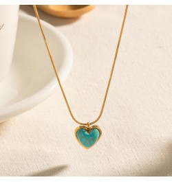 18K Gold Plated Stainless Steel Turquoise Pendant Necklace Heart Necklace Blue Stone Necklace INS Style Fashion Necklace Hear...