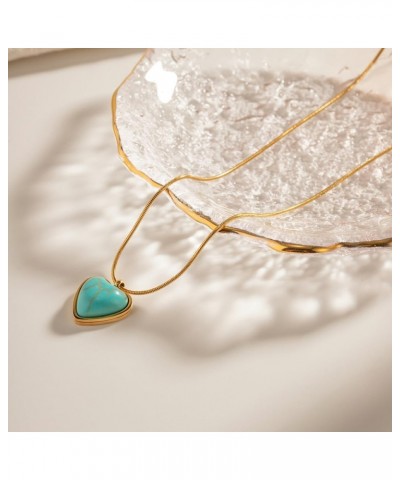 18K Gold Plated Stainless Steel Turquoise Pendant Necklace Heart Necklace Blue Stone Necklace INS Style Fashion Necklace Hear...