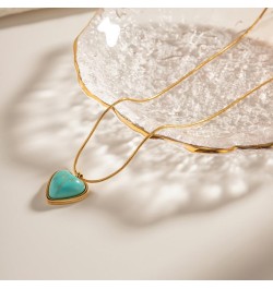 18K Gold Plated Stainless Steel Turquoise Pendant Necklace Heart Necklace Blue Stone Necklace INS Style Fashion Necklace Hear...