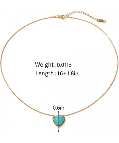 18K Gold Plated Stainless Steel Turquoise Pendant Necklace Heart Necklace Blue Stone Necklace INS Style Fashion Necklace Hear...