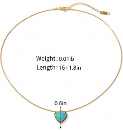 18K Gold Plated Stainless Steel Turquoise Pendant Necklace Heart Necklace Blue Stone Necklace INS Style Fashion Necklace Hear...