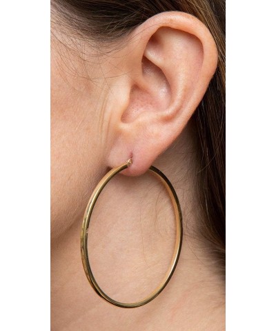 14k Gold Square-Tubed Hoop Earrings (2mm Thick) 55mm - Yellow Gold $159.73 Earrings