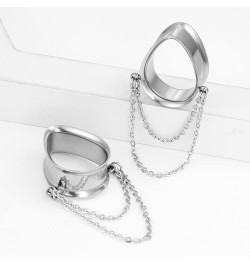 2PCS Dangle Chain Teardrop Ear Plugs Tunnels Daily 316 Stainless Steel Ear Gauges Expander Stretcher Piercing Body Jewelry 0g...