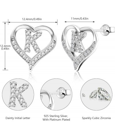 26 Initial Earrings for Girls Women Letter A-Z 925 Sterling Silver Stud Earrings Cubic Zirconian Heart Stud Earrings Birthday...