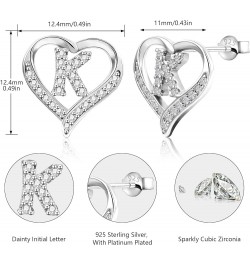 26 Initial Earrings for Girls Women Letter A-Z 925 Sterling Silver Stud Earrings Cubic Zirconian Heart Stud Earrings Birthday...